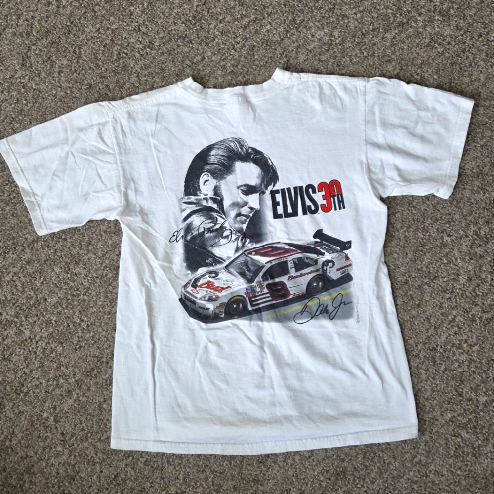 VINTAGE ELVIS PRESLEY DALE EARNHARDT JR NASCAR BUDWEISER‎ SHIRT 2007 Y2K